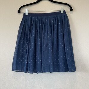 Uniqlo Skirt Pleated Polka Dot Sheer Layer Navy Blue White Women's size M